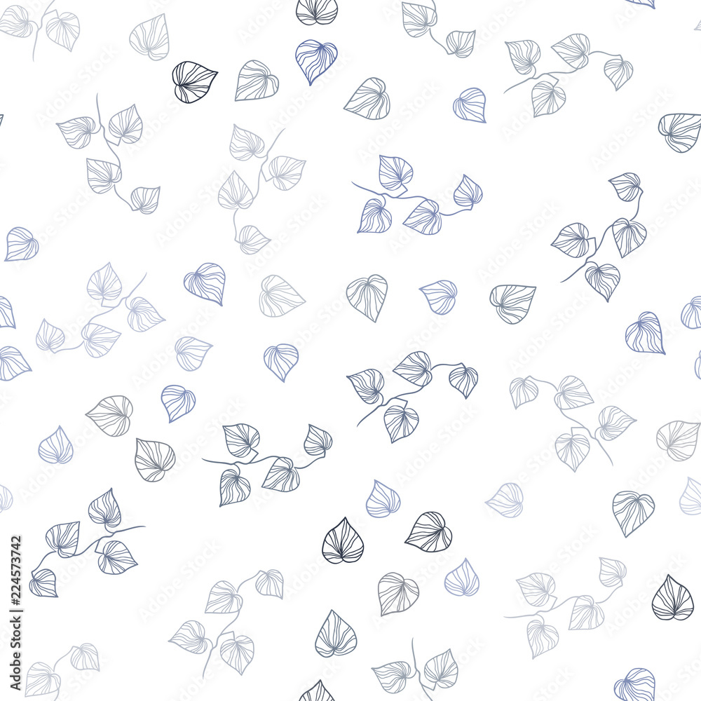 Light BLUE vector seamless elegant pattern with leaves.