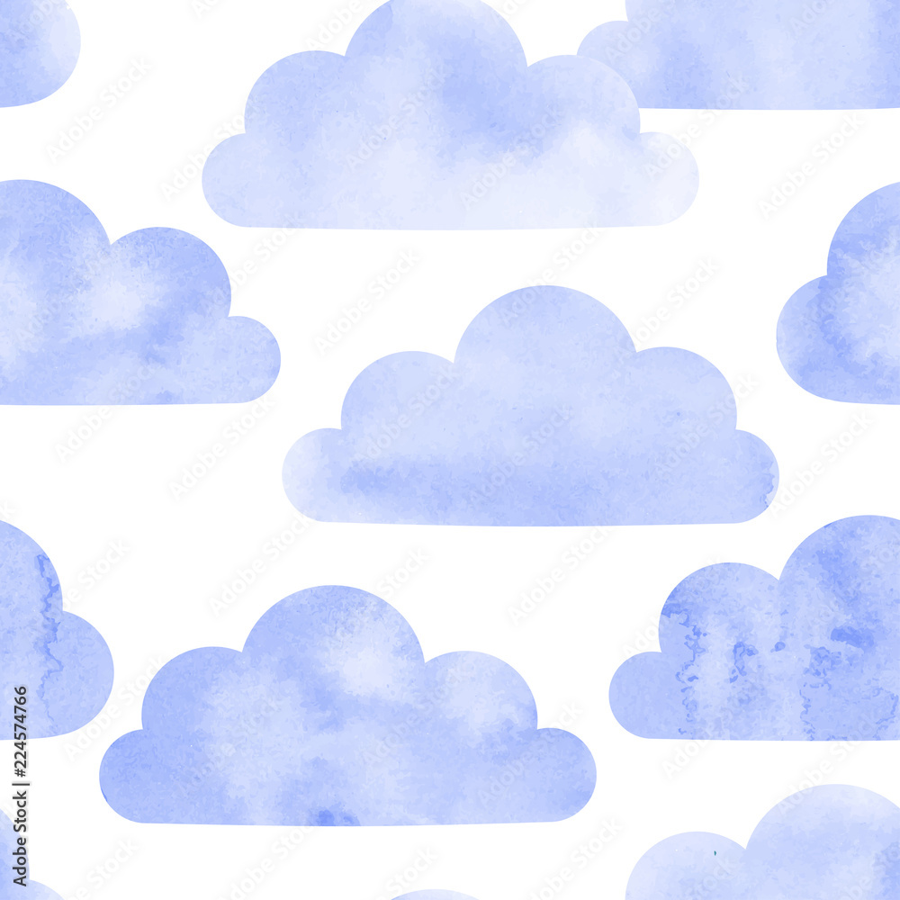 watercolor clouds seamless vector pattern