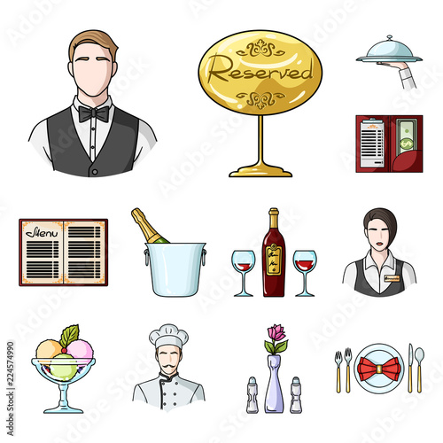 Restaurant and bar cartoon icons in set collection for design. Pleasure, food and alcohol vector symbol stock web illustration.