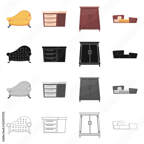 Isolated object of furniture and apartment icon. Set of furniture and home vector icon for stock.