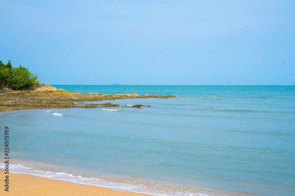 Empty sea and beach with rock background with copy space. Pattaya ,Thailand.