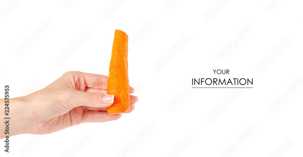 Purified carrots in hands pattern on white background isolation Purified carrots in hands pattern on white background isolation