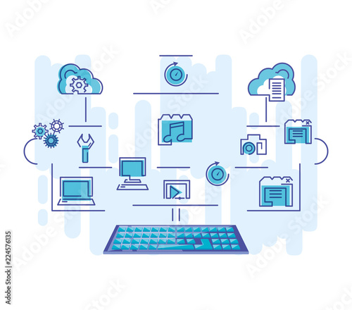 Wallpaper Mural cloud computing network with keyboard Torontodigital.ca