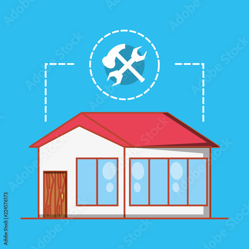house building with home repair icons