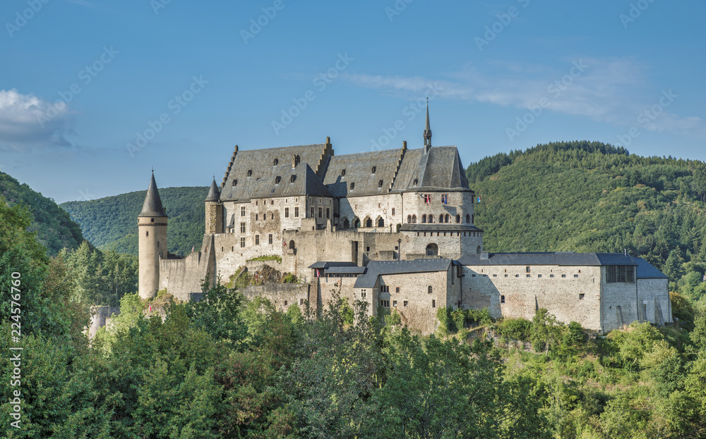 The Vianden castle on a blue sky background , Luxembourg, Europe
