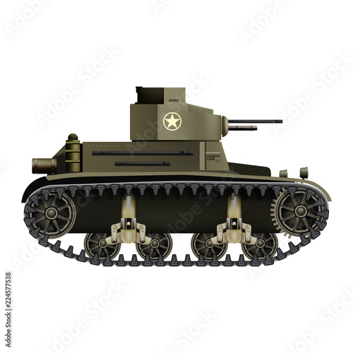 M2 Light Tank - Realistic Vector Illustration Isolated on White Background