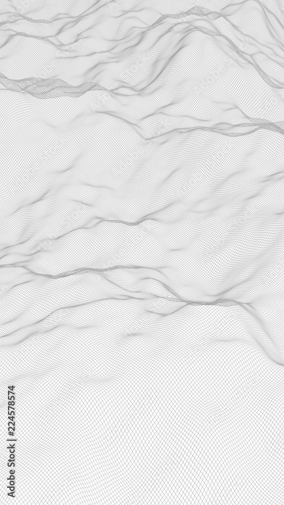 Obraz premium Abstract landscape on a white background. Cyberspace grid. Hi-tech network. 3d technology illustration