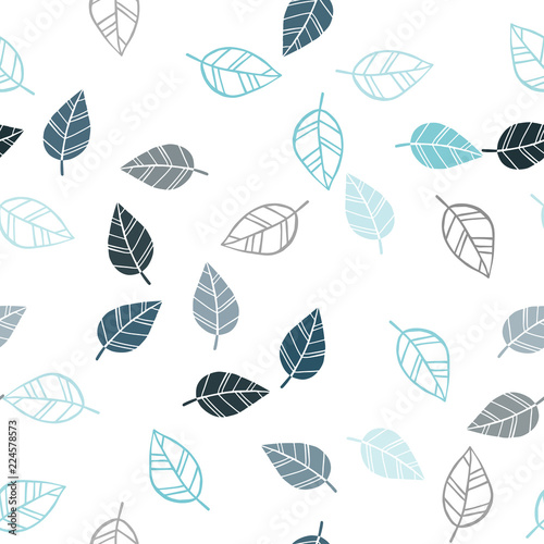 Dark BLUE vector seamless doodle pattern with leaves.