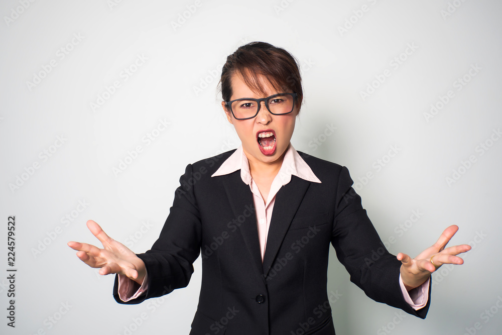 Woman angry. Shouting and holding hands forward. Emotional portrait background. Woman angry. Shouting and holding hands forward. Emotional portrait background.