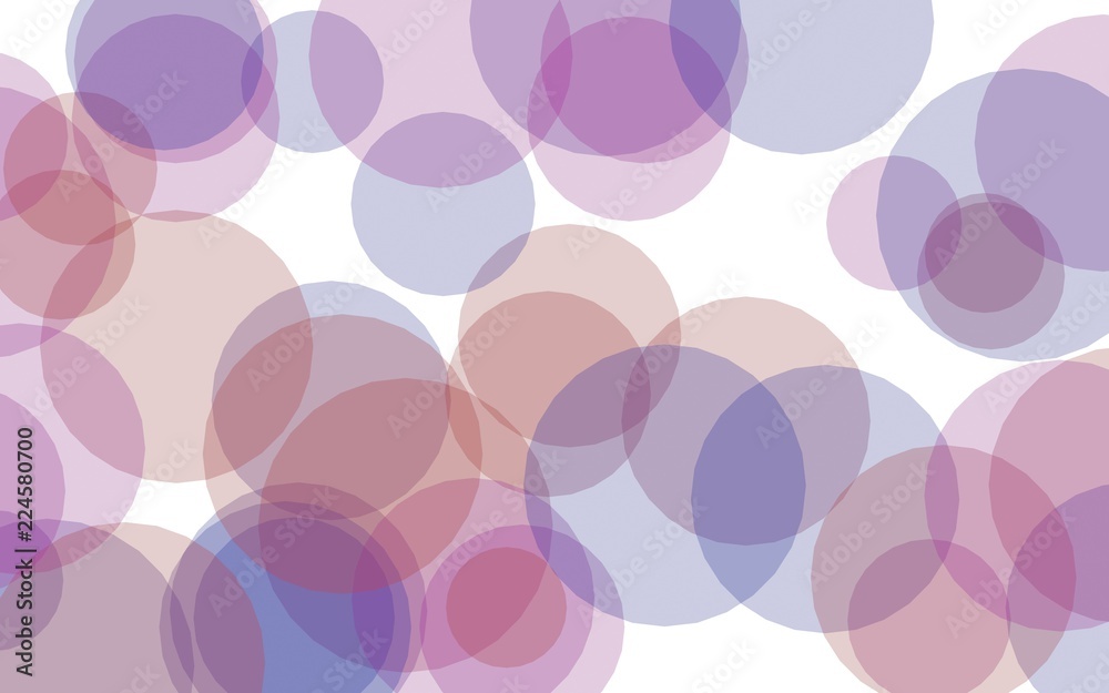 Multicolored translucent circles on a white background. Pink tones. 3D illustration