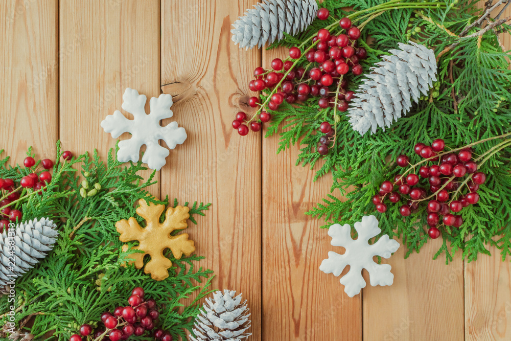 Holiday background with christmas branches and decoration Holiday background with christmas branches and decoration