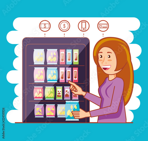 woman using dispenser machine electronic