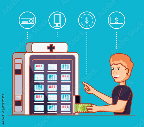 man using dispenser of medicine machine electronic