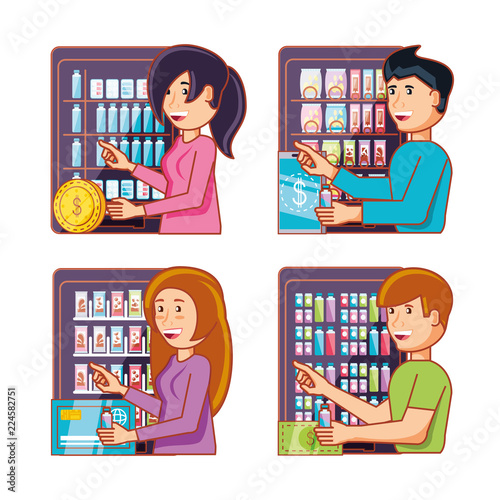 people using dispenser machines electronics