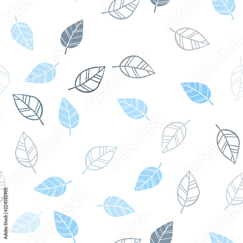 Light BLUE vector seamless doodle backdrop with leaves.