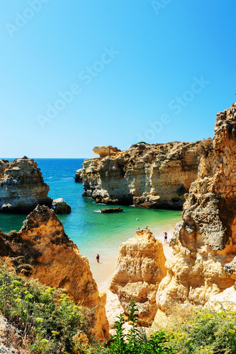 Scenic beach, at Algarve, Portugal with turquoise sea in background