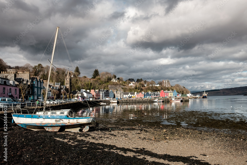 Old boat with view of Tobermory town in the background, Wednesday 11 April 2018, Tobermory, Scotland