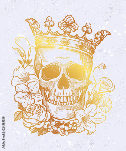 Beautiful romantic skull with crown.