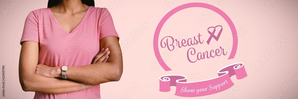Fototapeta premium Composite image of women in pink for breast cancer focus on
