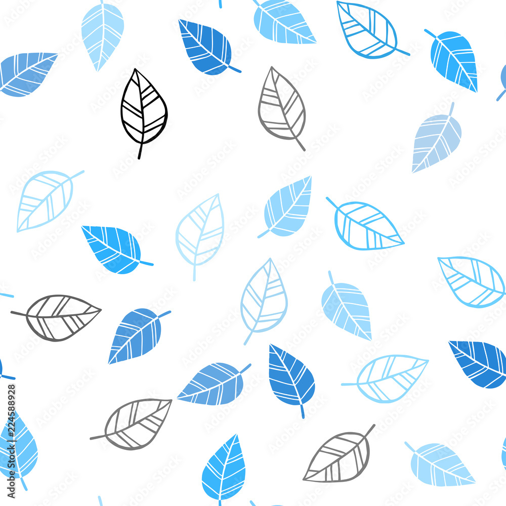 Light BLUE vector seamless doodle template with leaves.