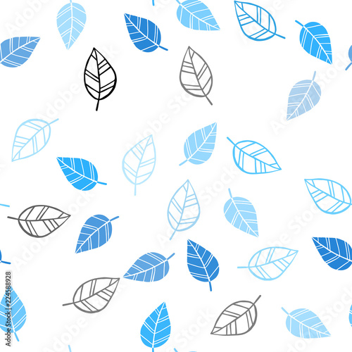 Light BLUE vector seamless doodle template with leaves.