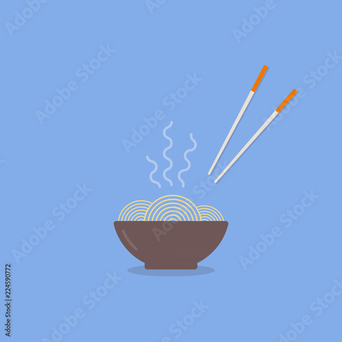 Noodles bowl with chopsticks. Vector illustration, flat design