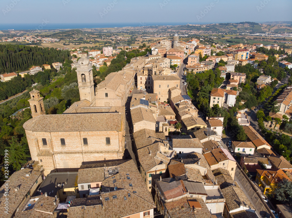Old town of Castelfidardo, in the province of Ancona, in the Marche region. Aerial view.