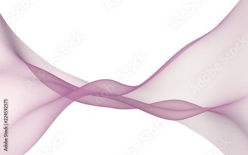Abstract purple wave. Blue scarf. Bright purple ribbon on white background. Abstract smoke. Raster air background. Vertical image orientation. 3D illustration