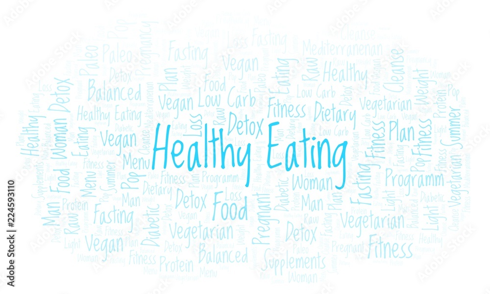 Fototapeta premium Word cloud with text Healthy Eating on a white background.