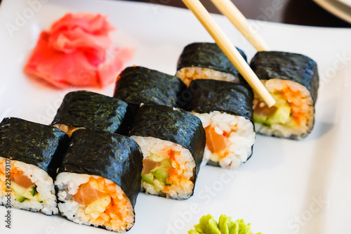 Sushi roll with eel and avo...