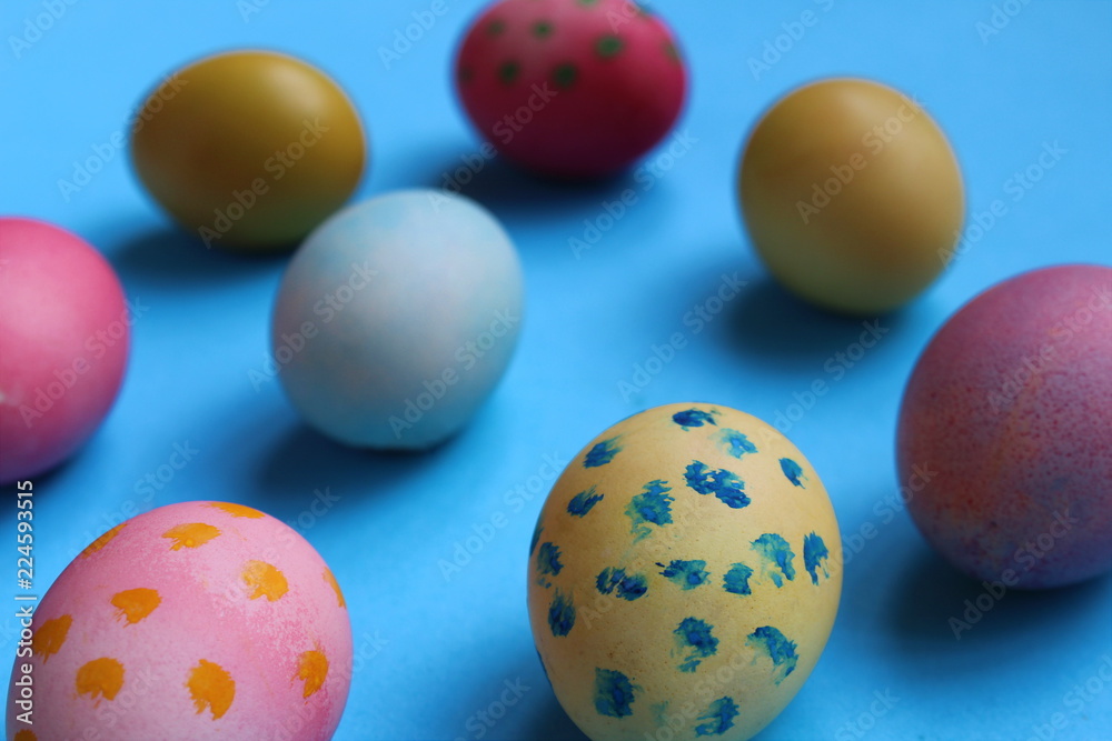 Easter chicken eggs are painted in different colors Easter chicken eggs are painted in different colors