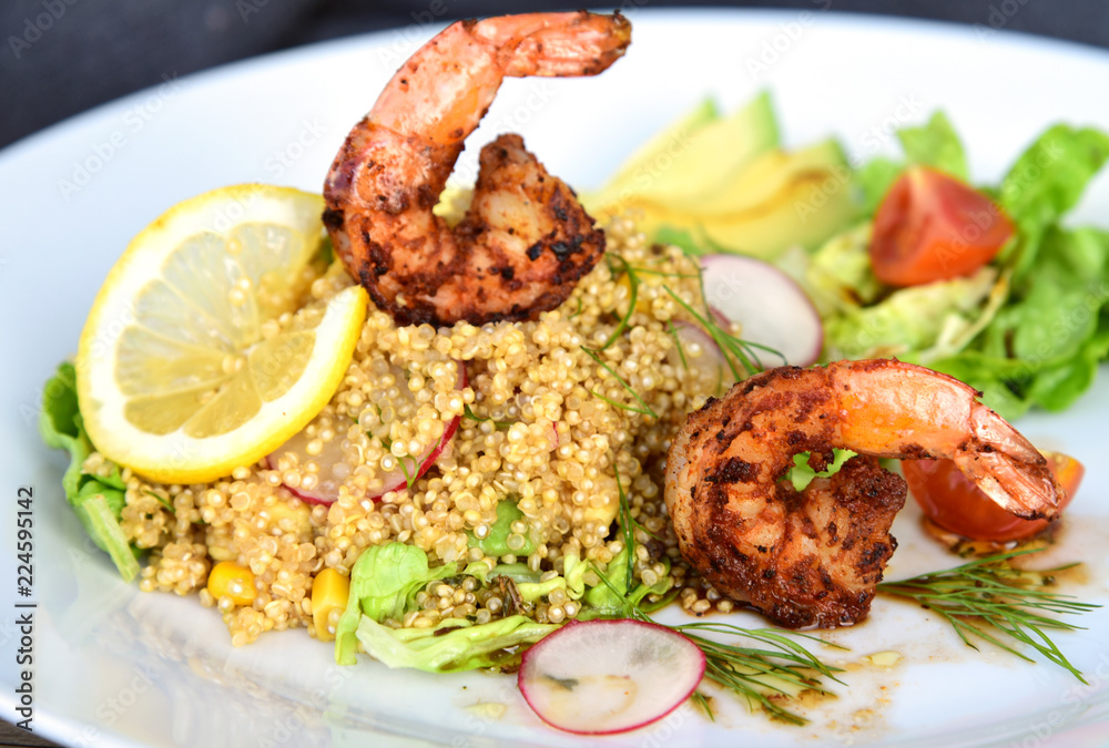 Spicy Grilled Shrimp with Quinoa Salad..meal plan food menu.