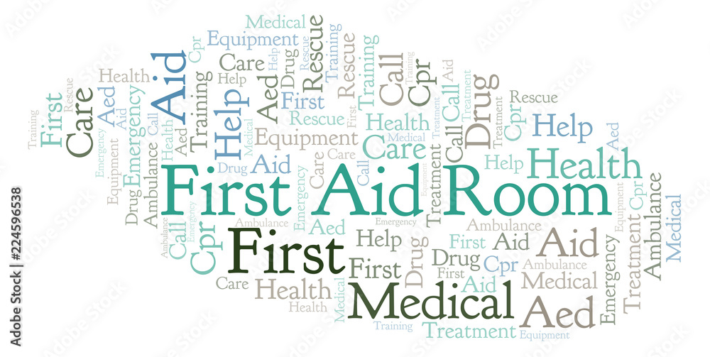First Aid Room word cloud, made with text only.
