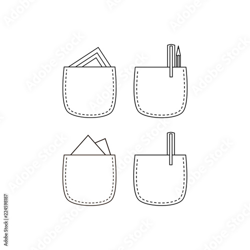 Pencil in pocket. Black and white pocket icon. photo
