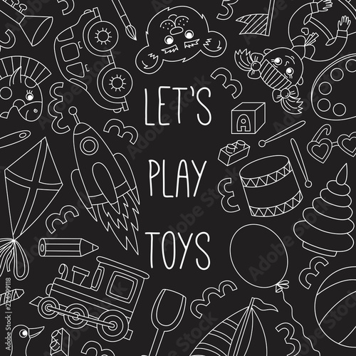 Toys doodle icons banner template vector