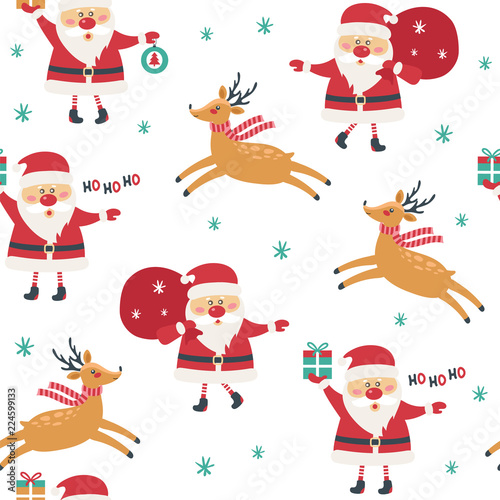 Seamless Christmas pattern on white background with santa claus.