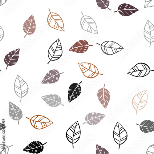 Dark Red vector seamless doodle template with leaves.