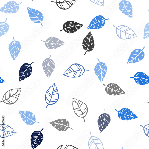 Dark BLUE vector seamless doodle background with leaves.
