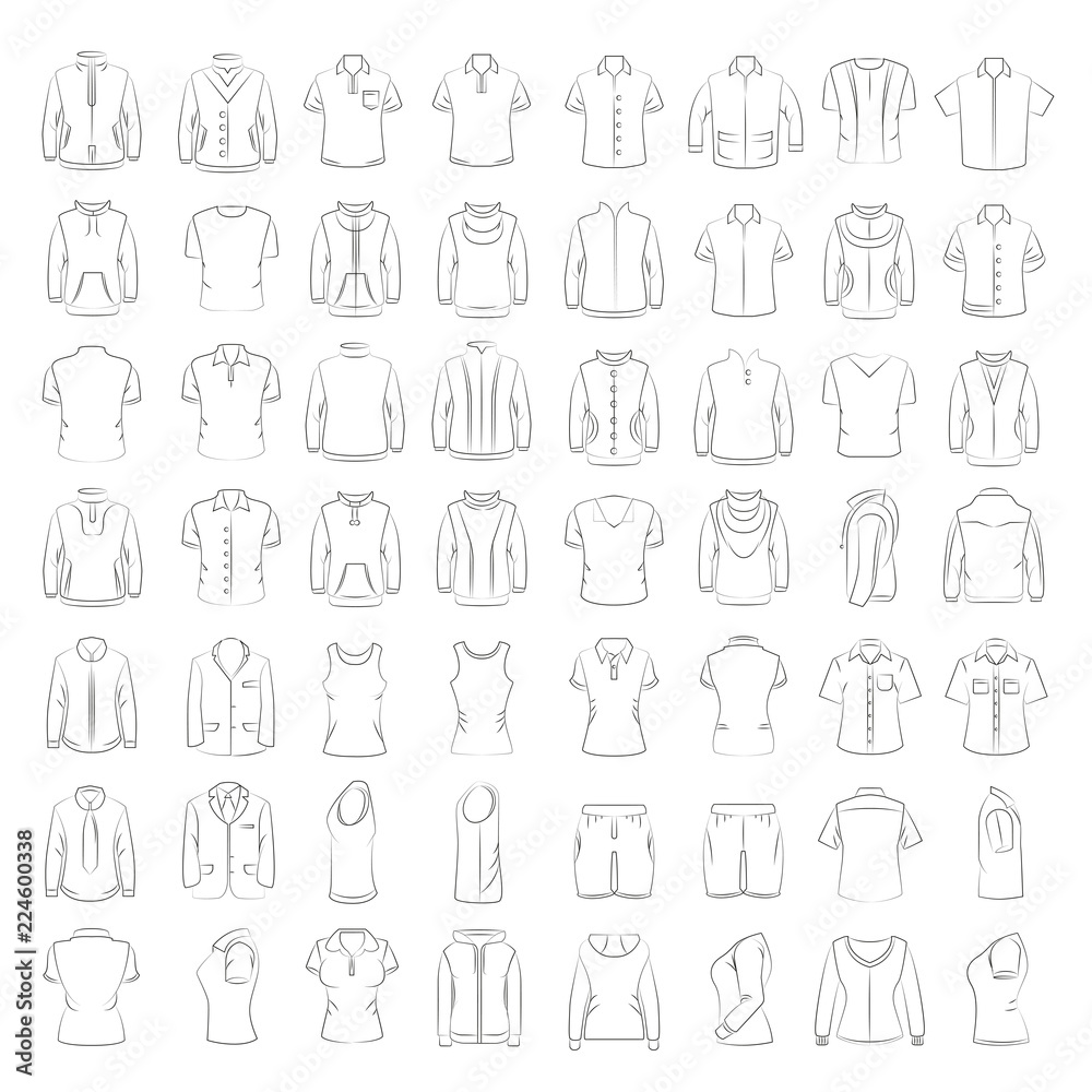 set of hand drawn sweatshirt, jacket, shirt icons set of hand drawn sweatshirt, jacket, shirt icons