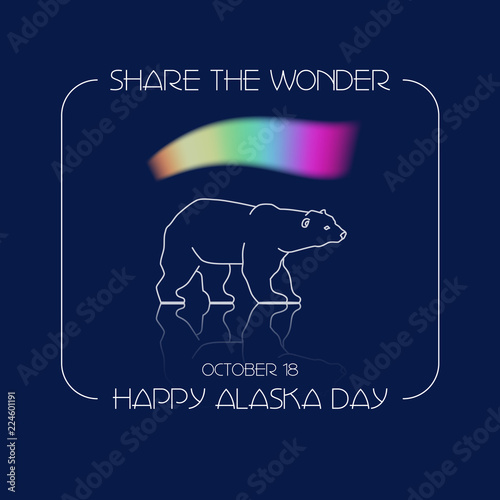 Alaska Day vector illustration. Polar bear and Northern lights.