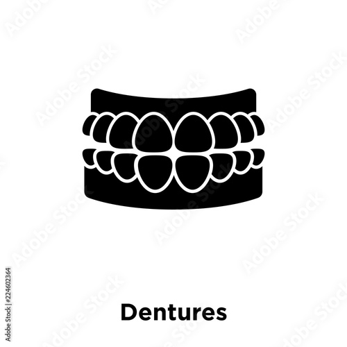 dentures icon vector isolated on white background, logo concept of dentures sign on transparent background, black filled symbol icon