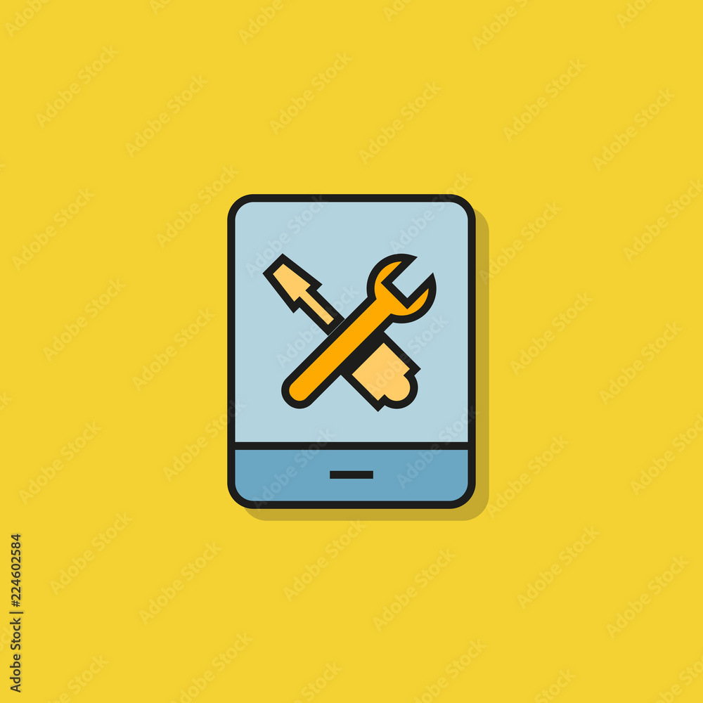 tool in mobile phone icon on yellow background tool in mobile phone icon on yellow background