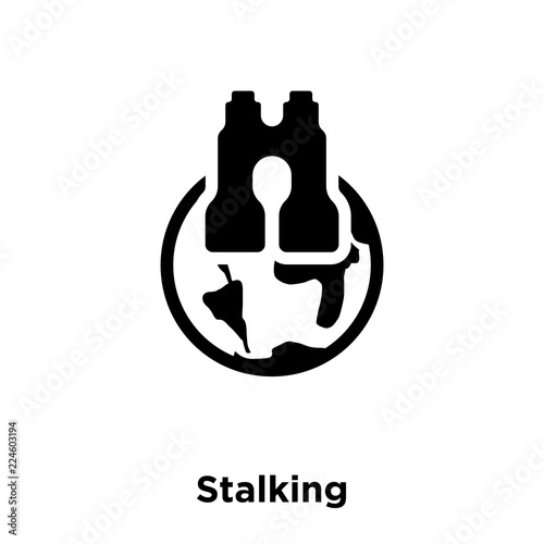 stalking icon vector isolated on white background, logo concept of stalking sign on transparent background, black filled symbol icon