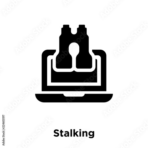 stalking icon vector isolated on white background, logo concept of stalking sign on transparent background, black filled symbol icon