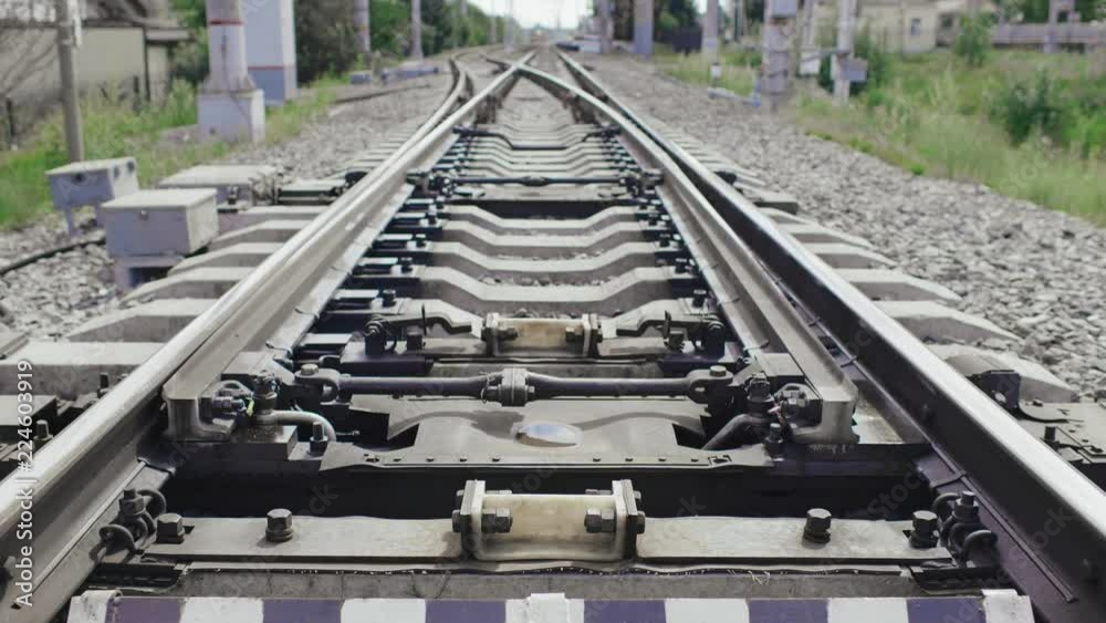 Railway cross switch track during operation