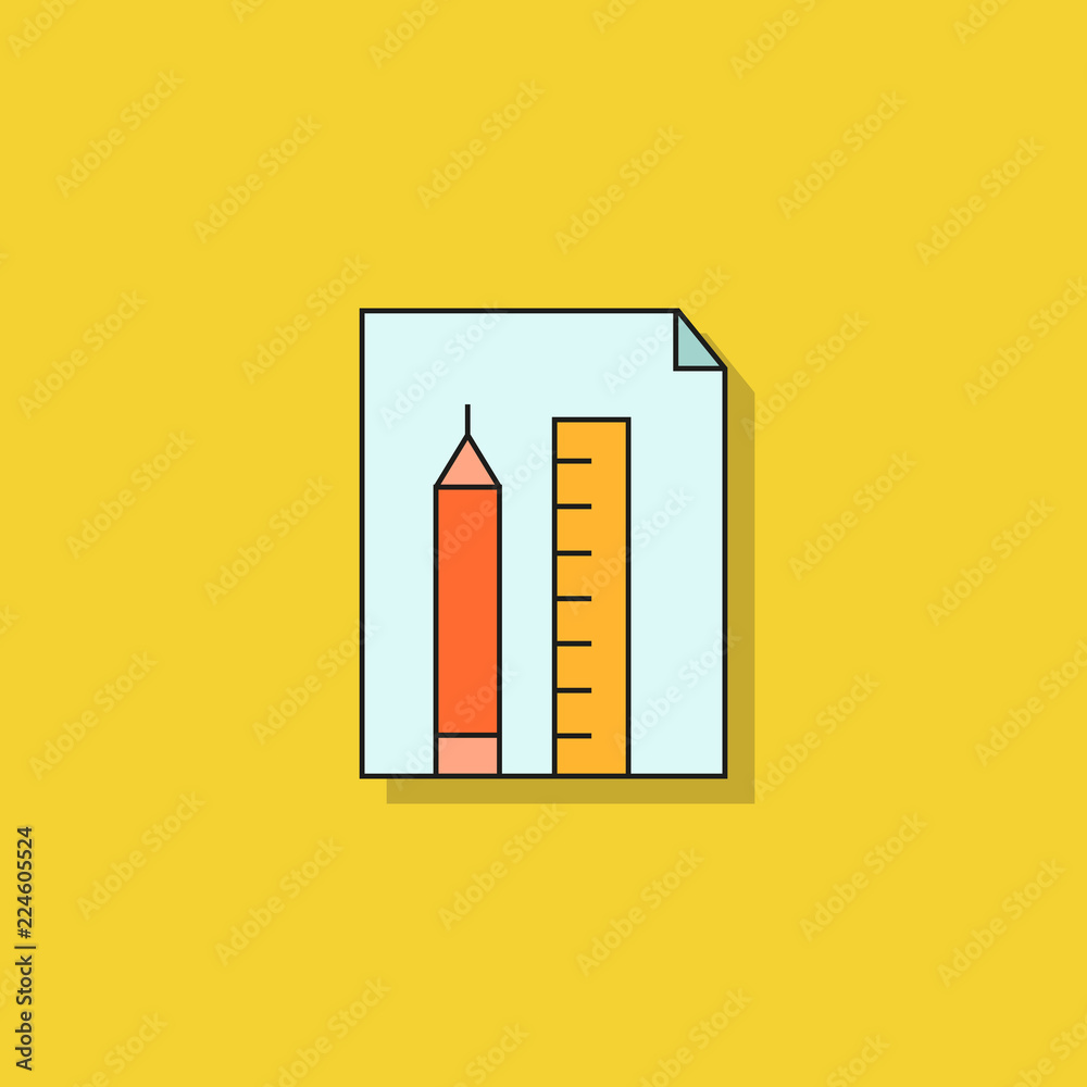 pen and ruler icon on yellow background pen and ruler icon on yellow background