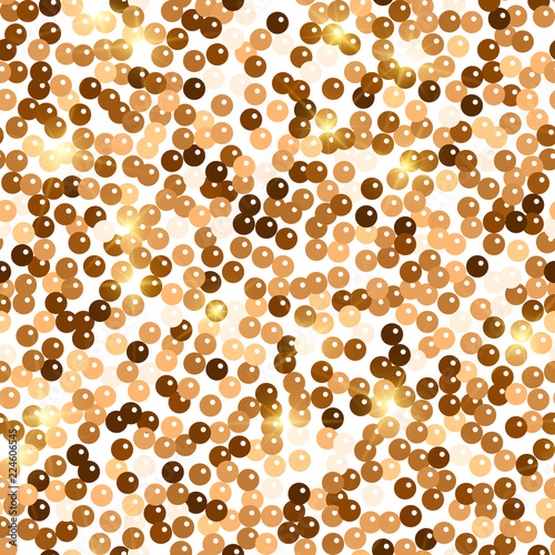 Glitter seamless texture. Admirable red gold particles. Endless pattern made of sparkling spangles. 