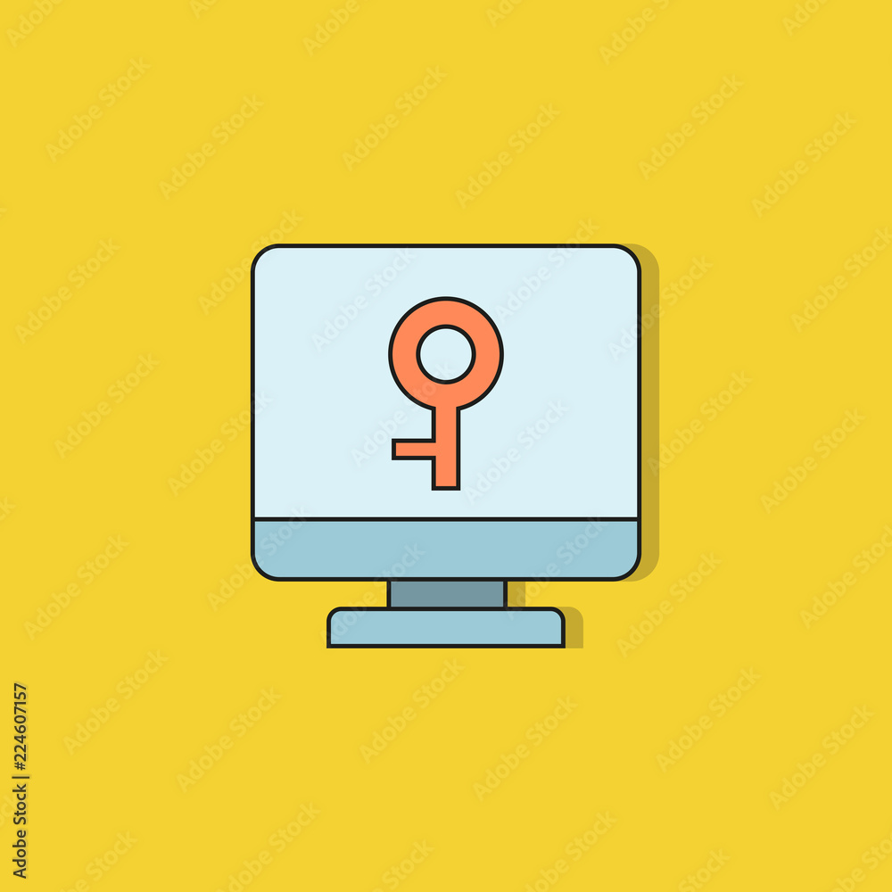 key in desktop computer icon on yellow background key in desktop computer icon on yellow background
