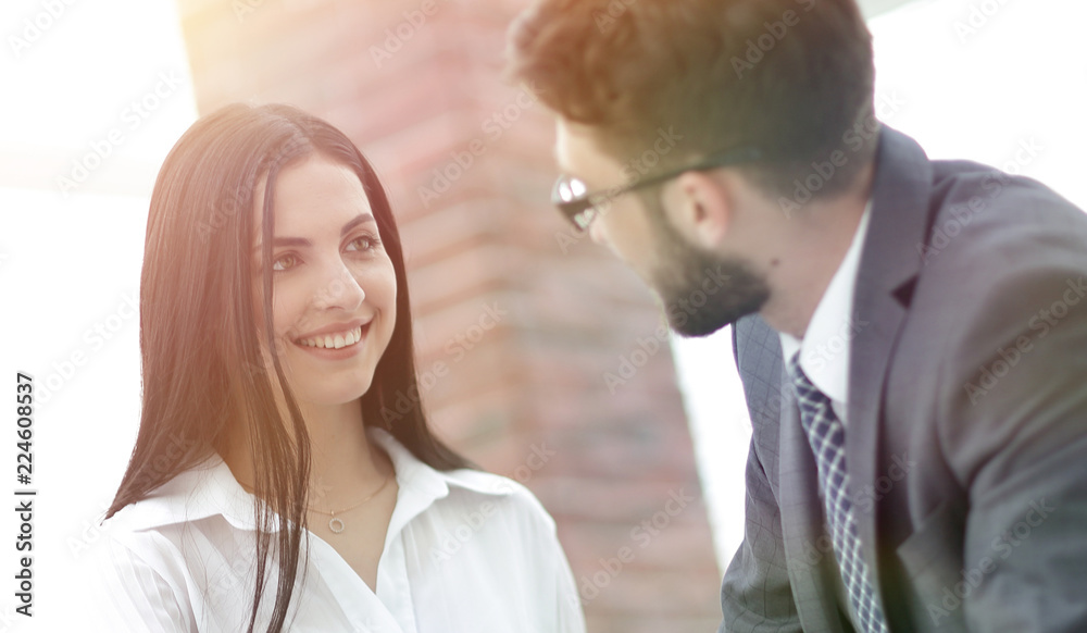 close-up of company employees communicating in the office