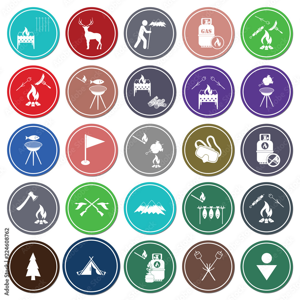 Set of travel and camping equipment icons